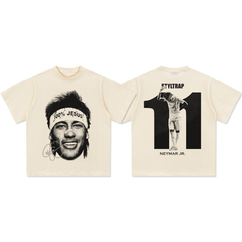 

American Hip Hop Summer Neymar American Short Sleeve Crew Neck Heavy T-Shirt Men s and Women s Retro Fashion Short Sleeve Top 4XL