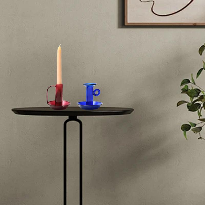 1PC Round Handle Transparent Candle Stand Handcrafted Multicolored Retro Home Decor Classic Candle Holder