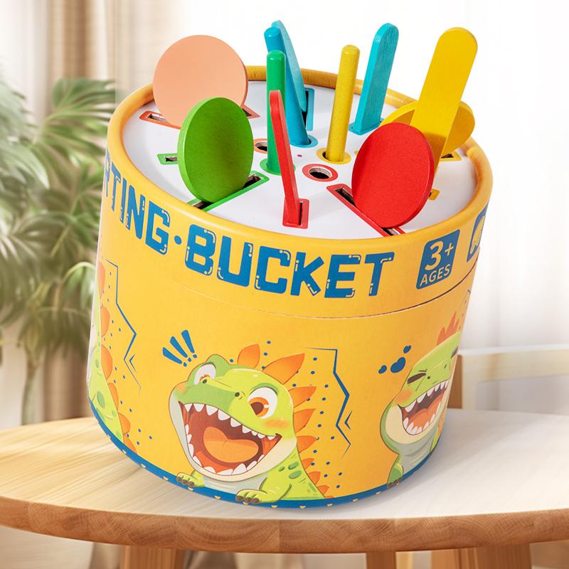 Kids Color Classification Cognition Cup Kindergarten Montessori Early Education Classification Bucket Colored Wooden Stick Toys
