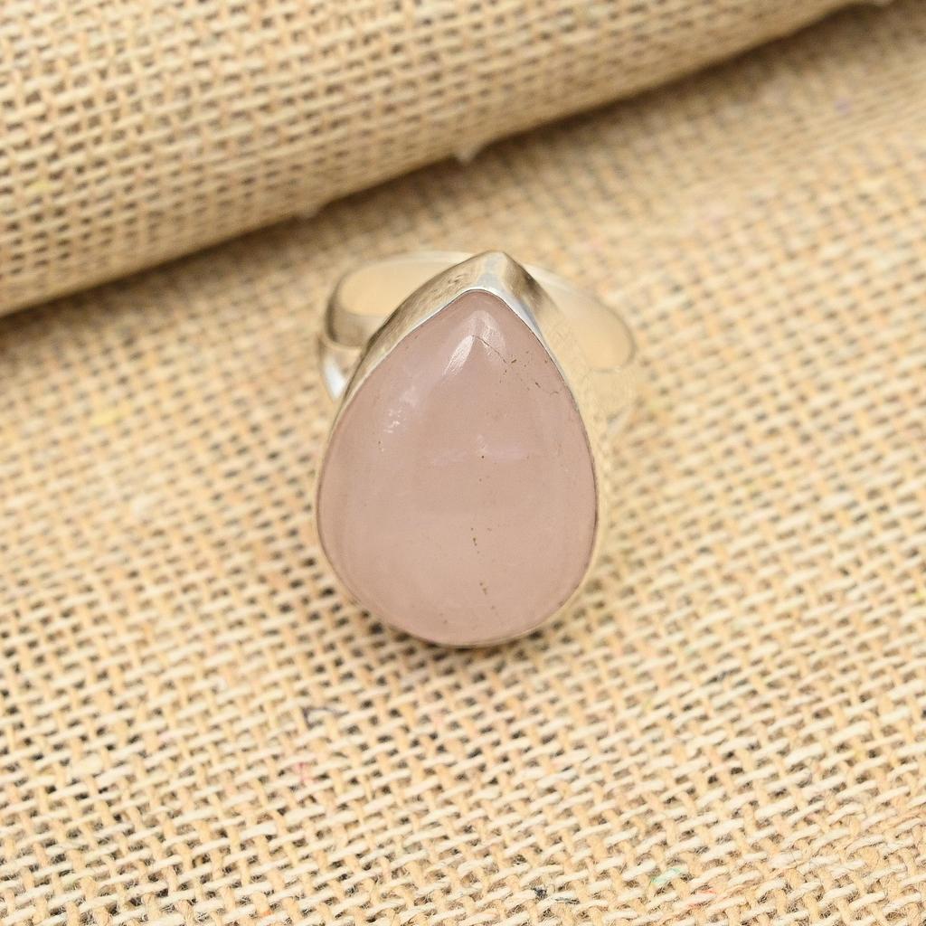 Beautiful Rose Quartz Gemstone Handmade 925 Sterling Silver Ring Jewelry
