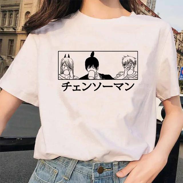 Kettensäge Unisex T-Shirt Damen Japanischer Anime Gotische T-Shirts Grafik Y2k Kleidung Lustiges Cartoon Unisex Kurzarm T-Shirt Oberteile