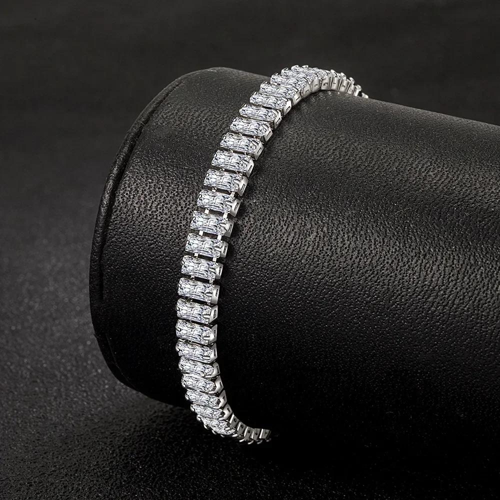 925 Sterling Silver  Elegant 18CM  Zircon Crystal Bracelet for Women Engagement Wedding Gift