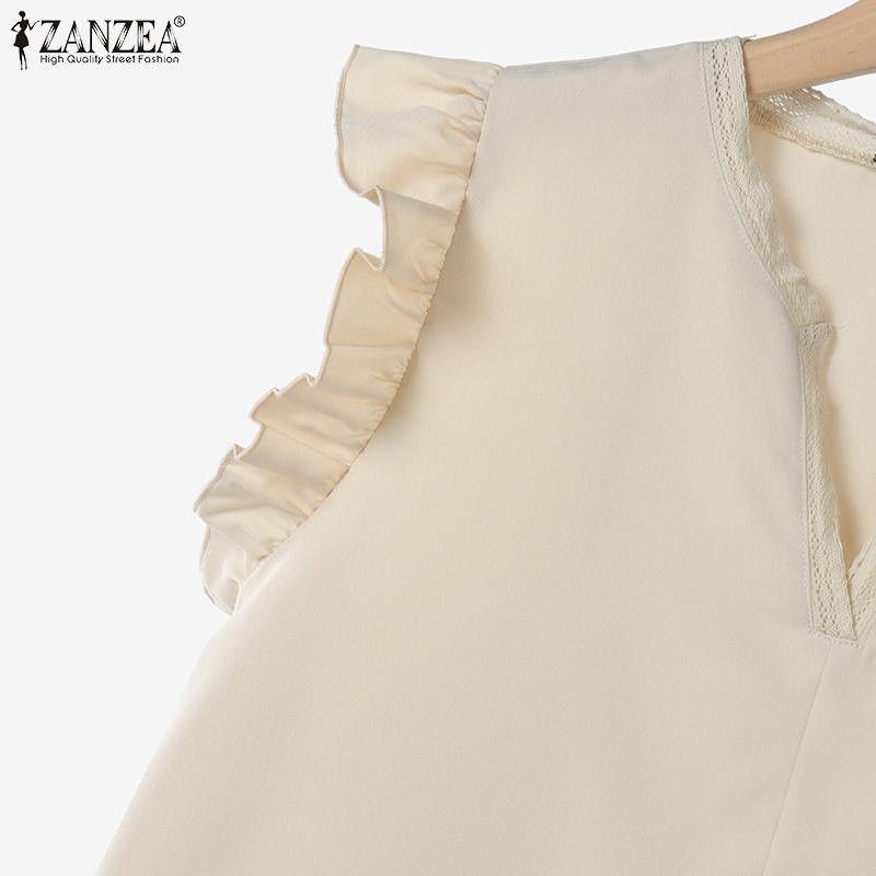 ZANZEA Women Summer V-Neck Short Sleeve Lace Vest Shorts Sets