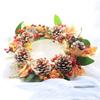 New Artificial Wreath Fall Maple Leaves Wreath with Decorative Pine Cone Red Berry Front Door Wreath Christmas Floral Rattan Garland