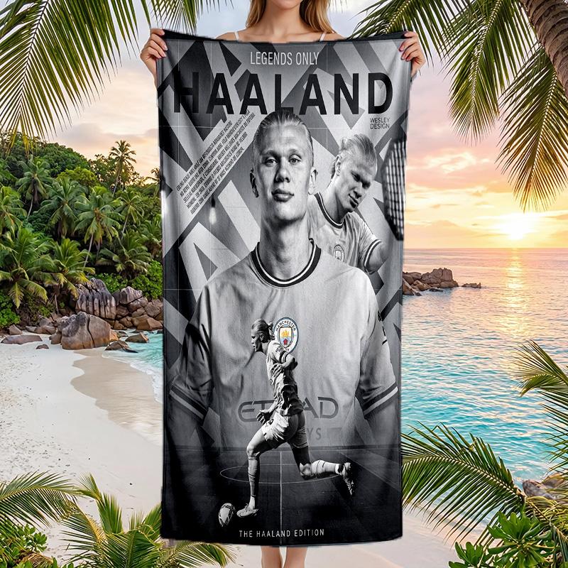 Erling Haaland Druck Schnelltrocknendes Strandtuch Mikrofaser Saugfähig Tragbares Reise-Badetuch