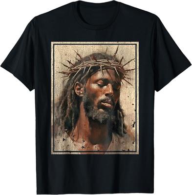 Schwarzes Jesus-Shirt Gesicht Jesu Kreuz mit Dornenkrone Unisex-T-Shirt