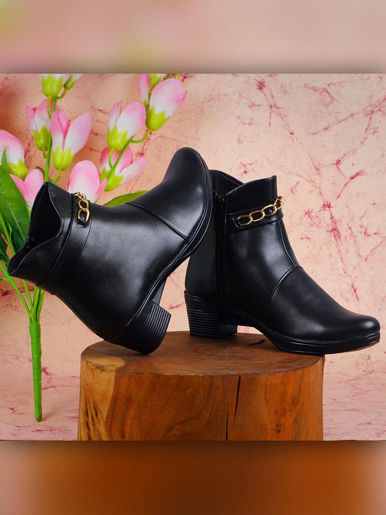 Botines Cortos de Tacón Grueso para Mujer Shoetopia con Suela Antideslizante, Botines de Tobillo Cómodos y Modernos | Suela Suave Acolchada | Casual, para Fiesta y para el Invierno