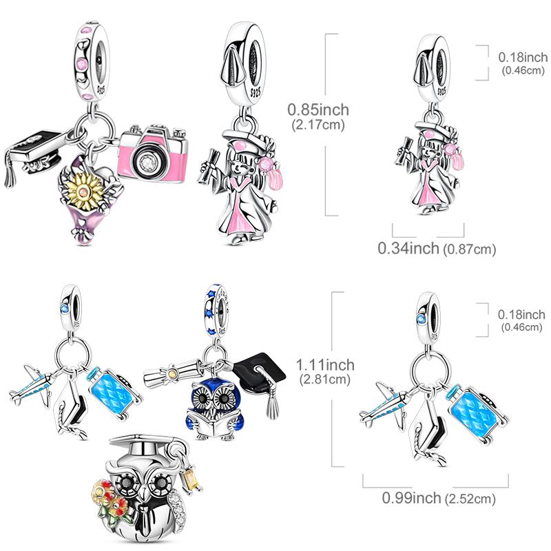 Copper Owl Graduation Hat Charms Bead Girl Luggage Pendants Safety Chain Fit Bangle Bracelet Diy Jewelry Marking