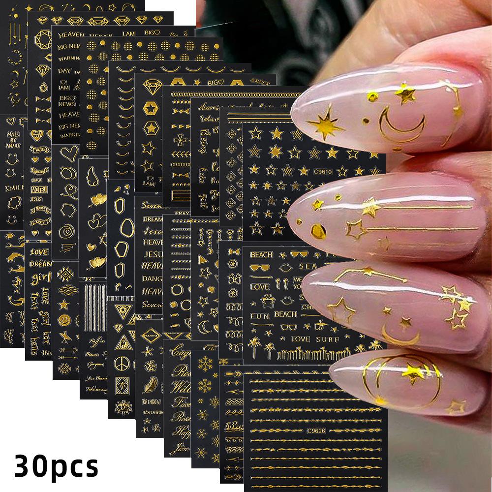 Bronzing Dolphin Smiley Nail Art Sticker Set 30 Different Adhesive Self-Adhesive Light Luxury Versatile Nail Stickers