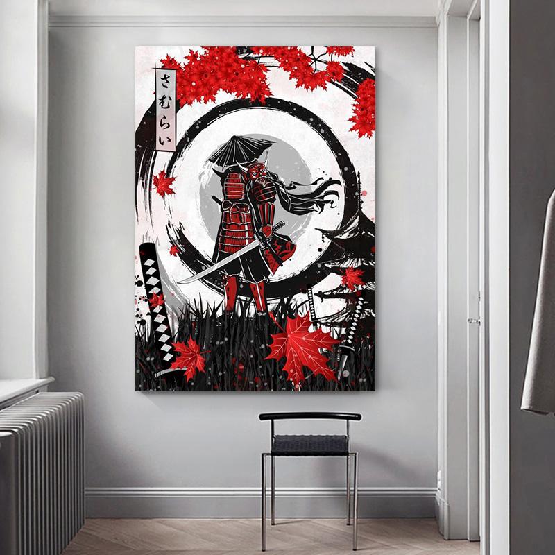 Retro Japanese Samurai Canvas Painting Abstract Warrior Panda And Geisha Poster and Prints Wall Art Pictures for Home Decoration