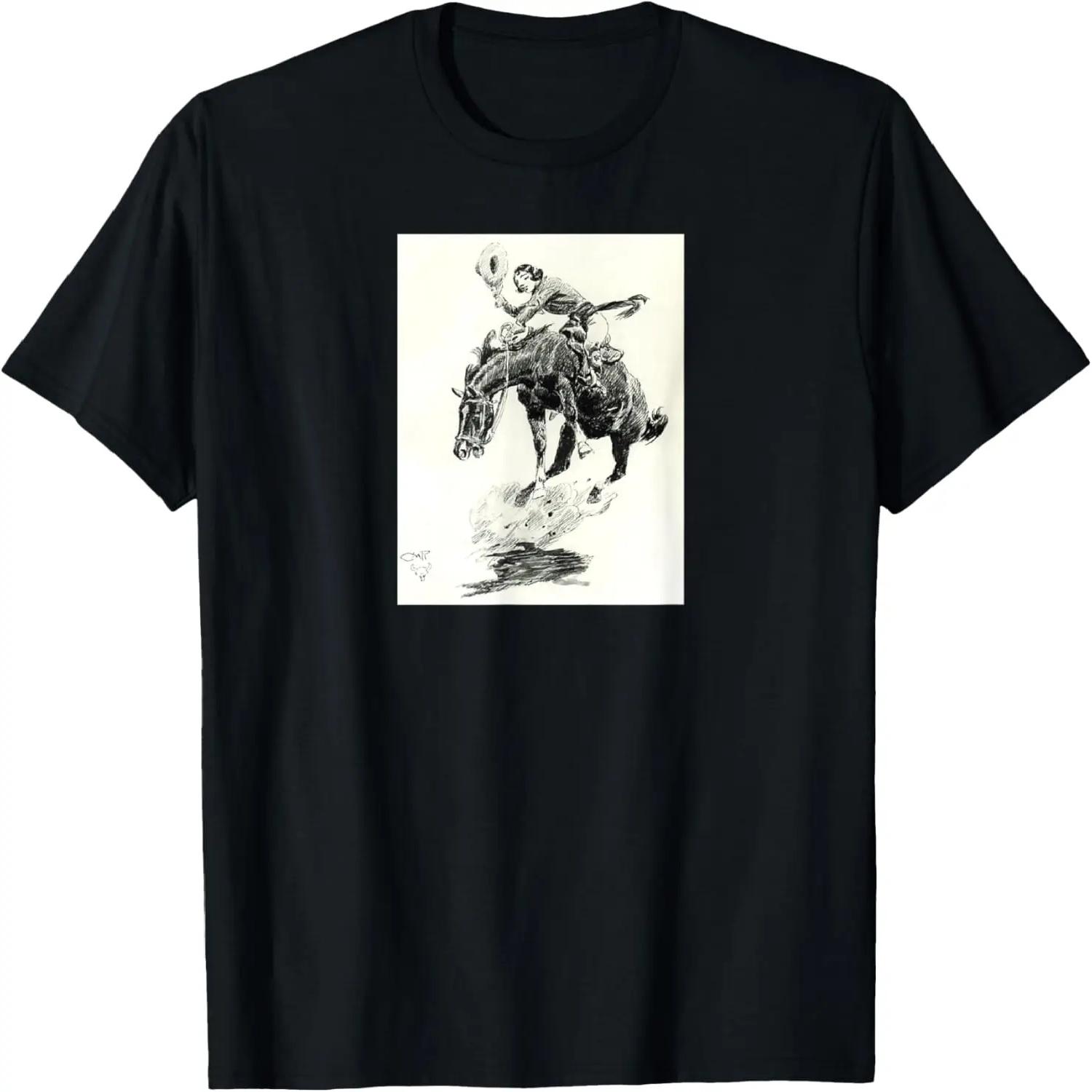 Rodeo Cowgirl Riding Bucking Horse T-Shirt S