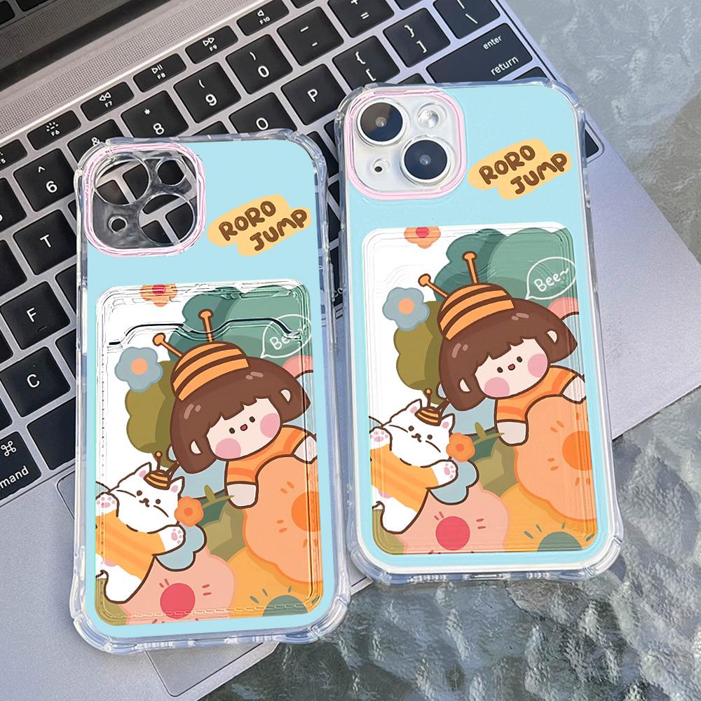 Card Phone Case for iPhone 11 13 XR 15 14 Pro Max iPhone 12 16 7 8 Plus XS Max Samsung S24 S23 A15 A55 A05 A54 Redmi 12 13C 13 9 Cartoon Protection