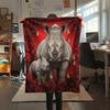1PC Red Rose Animals Print Flannel Blanket, High Quality All Seasons, Home Decor, Warmth and Comfort, Perfect for Christmas Gifts