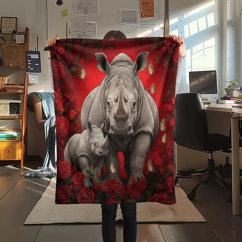 1PC Red Rose Animals Print Flannel Blanket, High Quality All Seasons, Home Decor, Warmth and Comfort, Perfect for Christmas Gifts