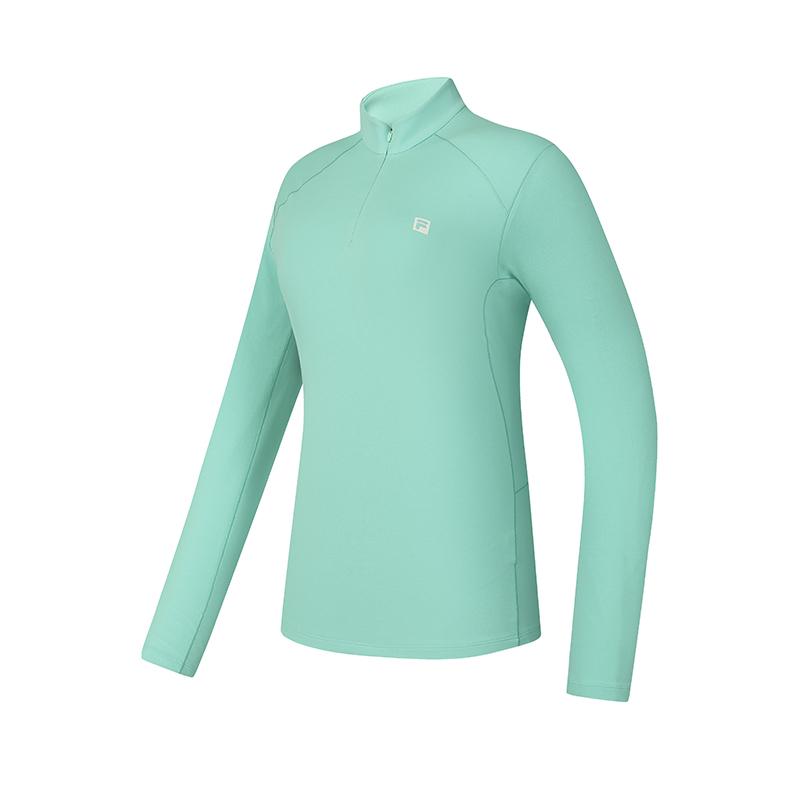 Fila Stand Collar Half Zip Knit Long Sleeve T-Shirt Women Tops Gray-Green A11W517203FGN