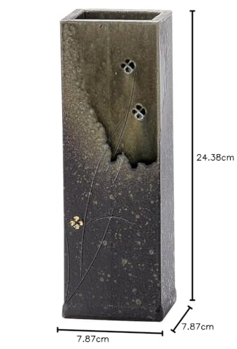 Shigaraki Ware Hechimon Flower Vase, Large, Vertical, Black and Green, with a Small Vidro Pattern, Suitable for Buddhist Altars, Ceramic, MR-1-2529