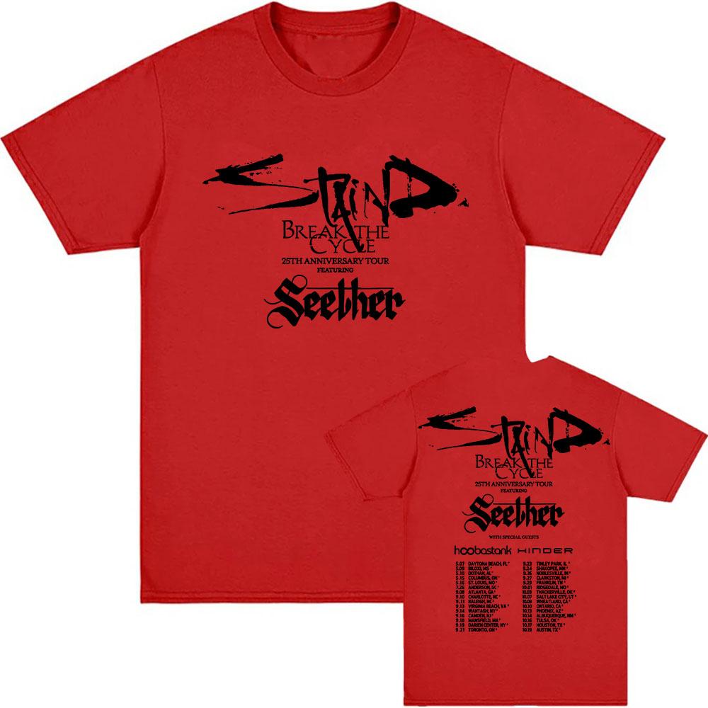 

Staind Break The Cycle 25th Anniversary Tour 2026 T-shirt Seether Band Heavy Mental Fashion Tshirts Unisex Streetwear Print Tee L