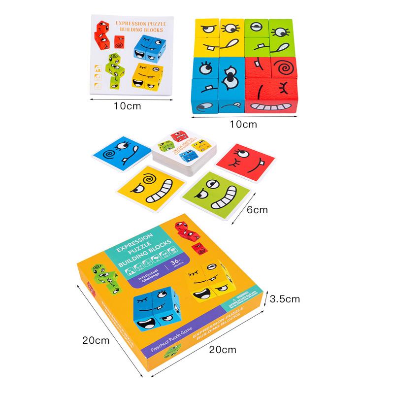 Wooden Expression Puzzled Magic Face Cube Building Blocks Montessori Educational Toys For Children Logical Thinking Gift 3D