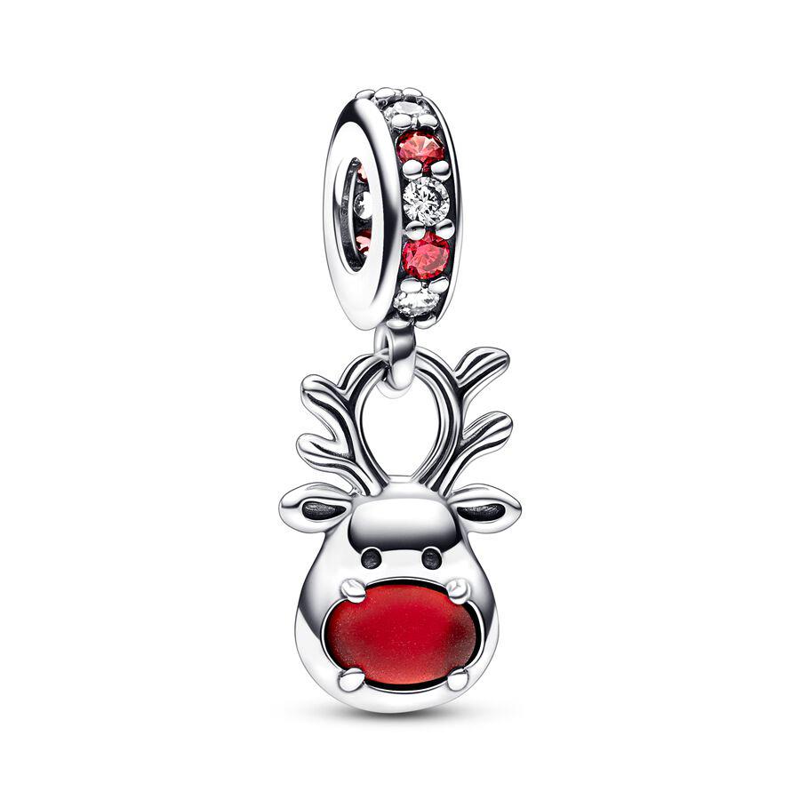 NEW Sparkling Red Series Charm Bead Clip Fit Original Silver Bracelet DIY Jewelry Christmas Gift Reindeer Motorcycle Dangle