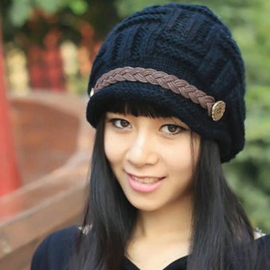 Women's Fashion Braided Autumn Winter Warm Baggy Beanie Knit Crochet Ski Hat Cap