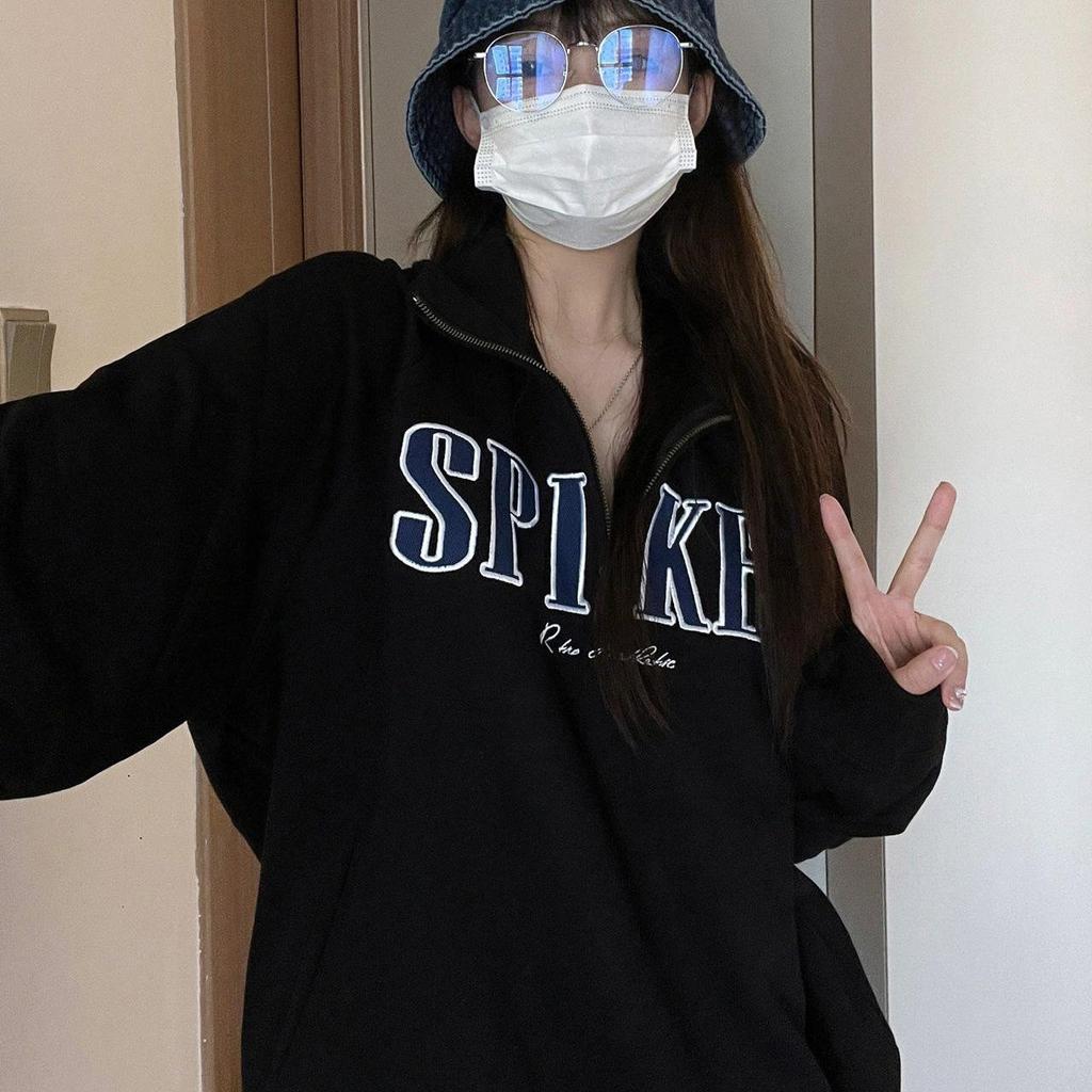 Women Long Sleeve V Neck Loose Pullovers Female Tops Solid Color Sweatshirts