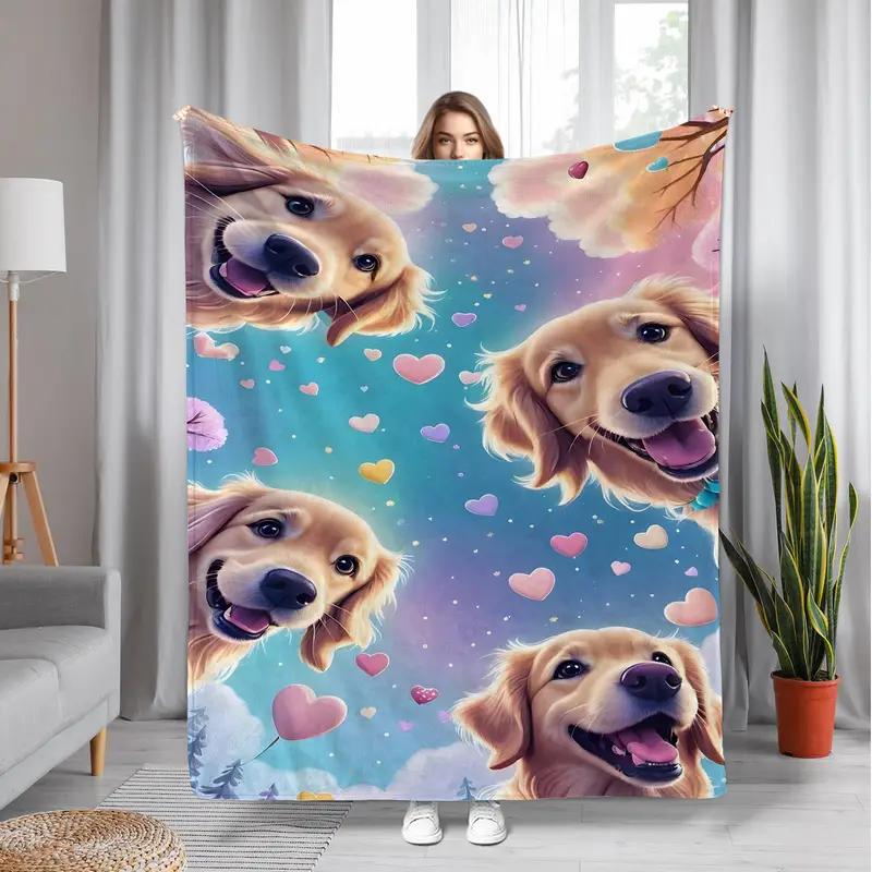 Cute Dog Flannel Blanket - Warm and Cozy - Perfect for Bed, Home, Camping, Sofa, Dog Lover Gifts, Halloween and Christmas 130x150cm