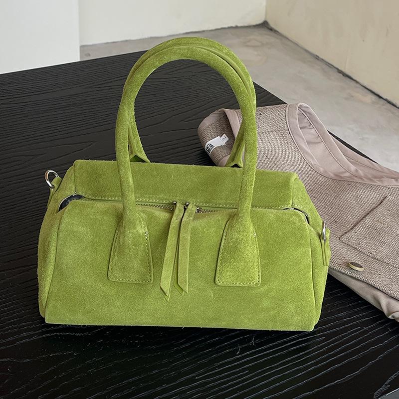 

Сумка-тоут из натуральной коровьей кожи с трехточечной защитой углов 2025 Сумка с одинарным кожаным дном Женская сумка из натуральной кожи во французском стиле цвета макарон 25x12x13cm зелёный