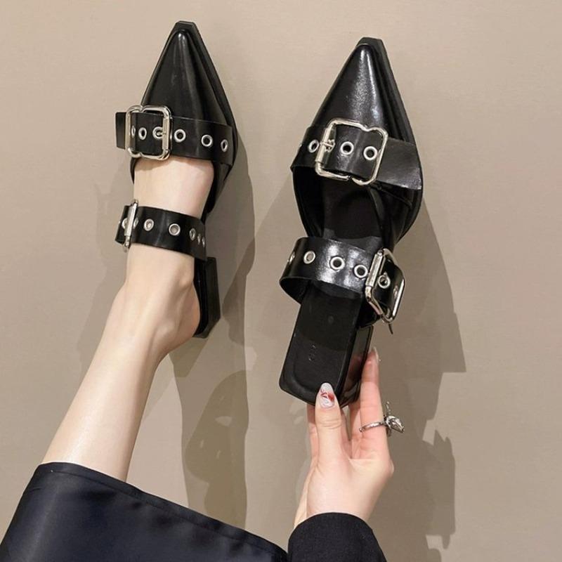 Women Flat with Shoes 2025 Designer Luxury Buckle Fashion Ladies Flats Shoes Slingback Pointed Toe Casual Female Sandals Mules