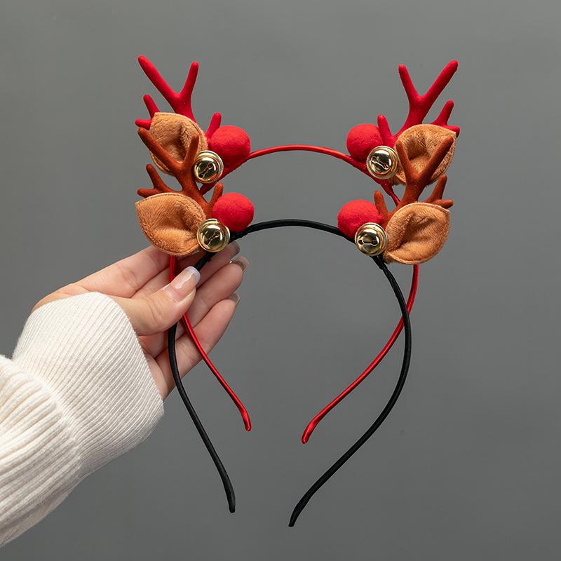 Christmas Deer Antler Headband Red Forest Style, Festive Reindeer Hair Band for Women Girls Children Holiday