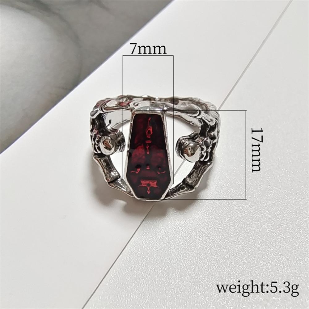 Punk Retro CopperColor Skull Vampire Bat Blood-red Zircon Rings for Men Women Gothic Halloween Party Jewelry Accessories Gifts