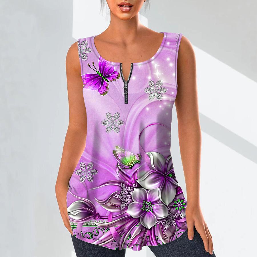 

Женская мода Рубашки с V-образным вырезом Повседневные топы Футболка Женская жилет с трехмерным цветочным принтом 3D Блузка без рукавов больших размеров Топы на бретелях 8XL фиолетовый