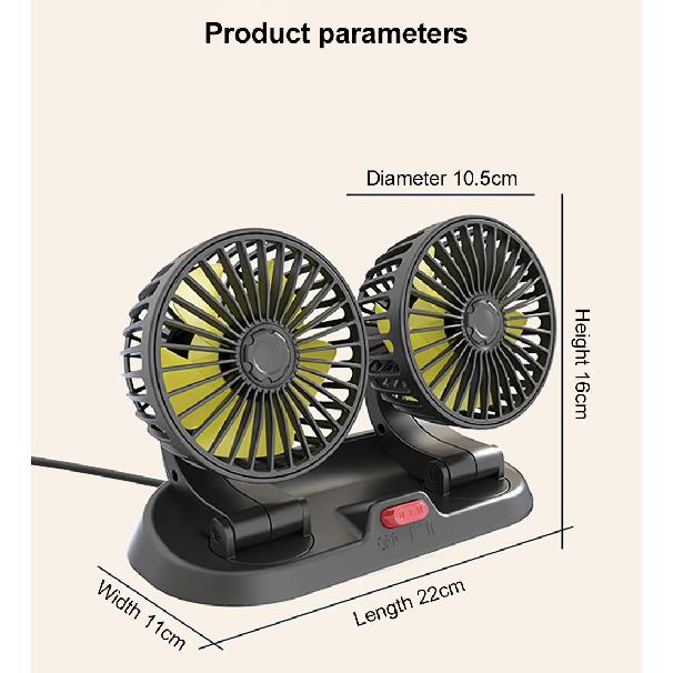 Ventilador de coche de 5 V, 12 V y 24 V, ventilador de refrigeración para coche, ventilador de coche USB de doble cabezal, 2 velocidades, ventilador de aire enfriador automático ajustable, accesorios para coche, regulación del viento