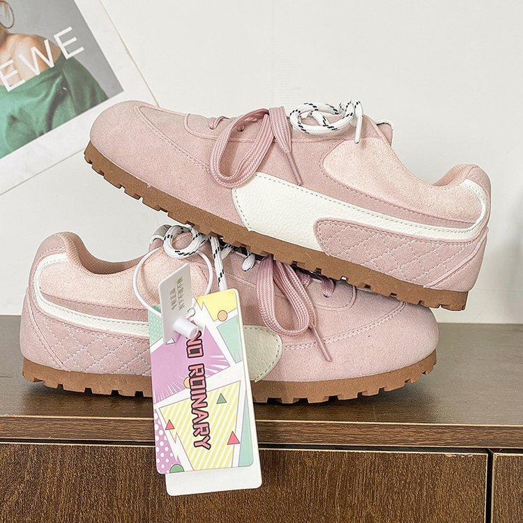 Ugly cute niche pink puff German training shoes spring and summer new flat-bottomed student casual sports shoes