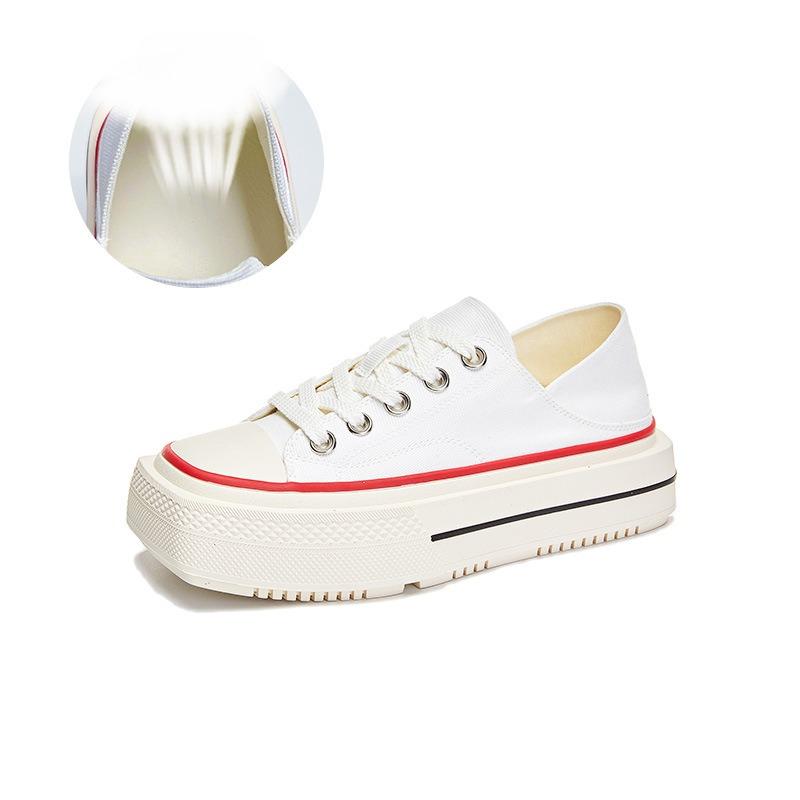 Chaussures Blanches Petites à Bout Carré Été Semelle Épaisse Chaussures de Planche Décontractées Respirantes Plates pour Femmes