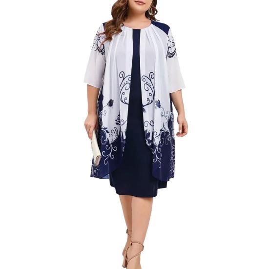

Женское платье-накидка большого размера с цветочным шифоновым верхом, официальное облегающее платье-карандаш миди для свадьбы, коктейльной вечеринки, работы XXXXL темно-синий