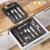 Divizor și cutie de depozitare argintii multifuncționale extensibile pentru sertarele bucătăriei