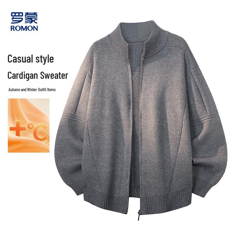 ROMON Men's Casual Solid Color Zipper Cardigan