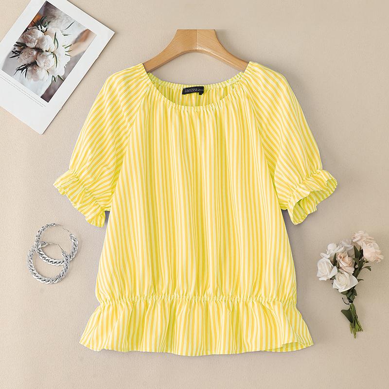 

ZANZEA Women Casual Round Neck Short Sleeve Loose Stripe Blouse 3XL