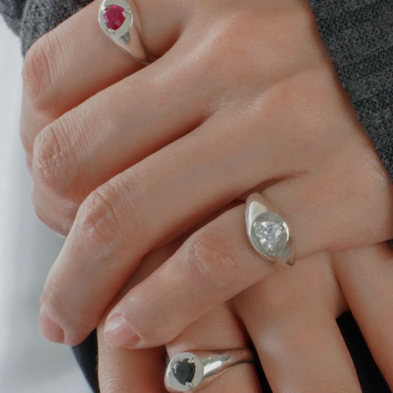 POSTLUDE [SILVER] HEART CZ SIGNET RING