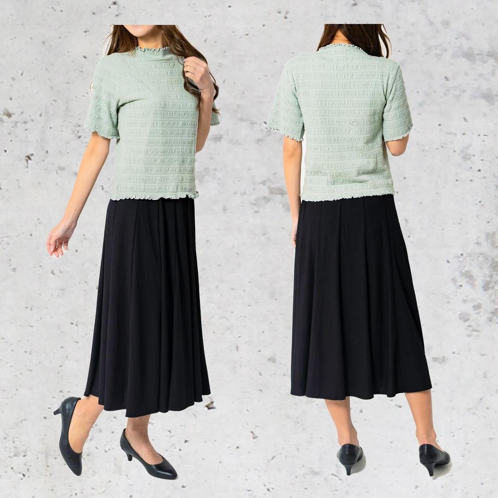 Flared Solid Fully Loose Fit Size [FLUTE.MF] Women's Knee-Length Skirt, Color, Elastic, Lined, (Black, L)