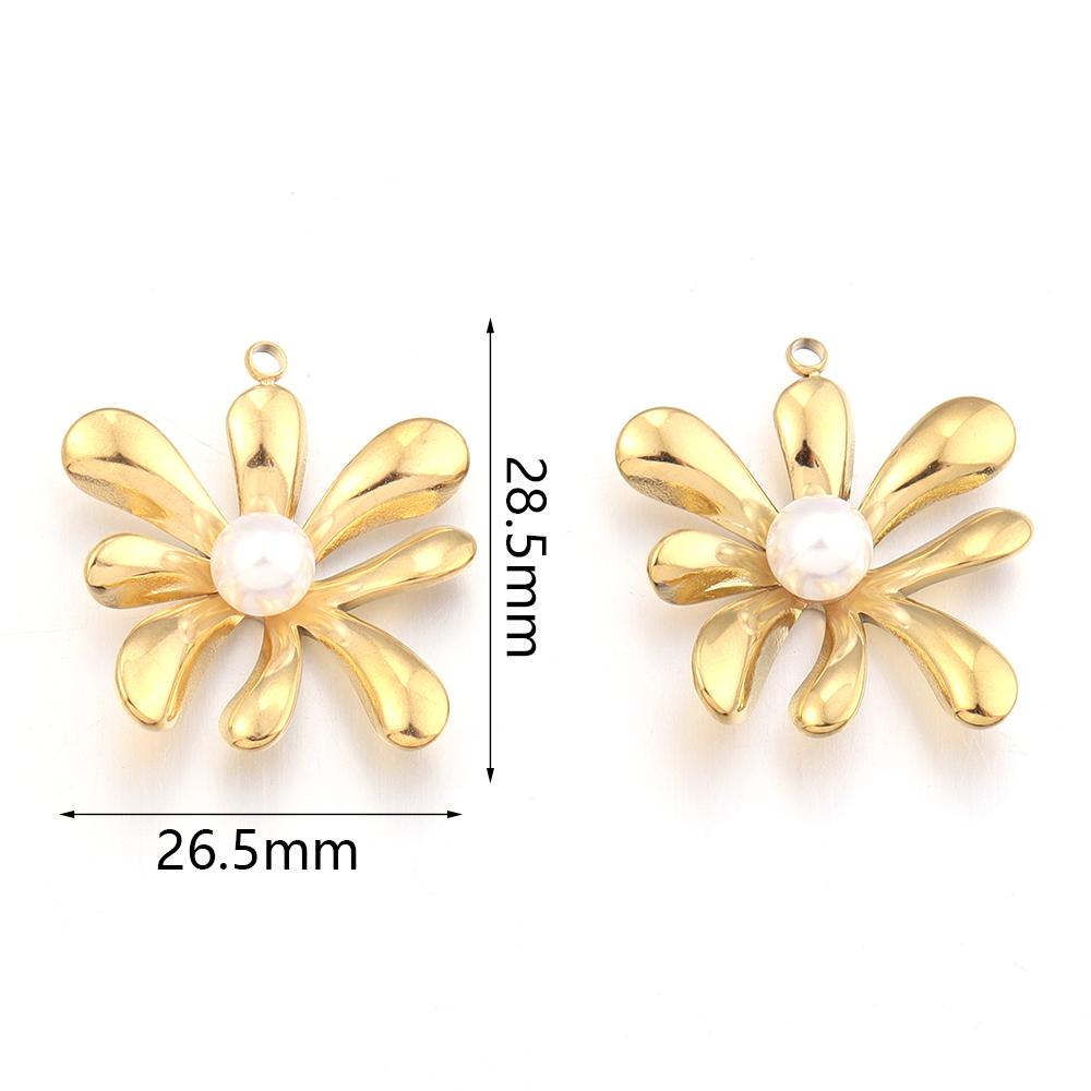2Pcs Stainless Steel Pearl Flower Enamel Charms Exquisite Gold Color Pendant DIY Necklace Earrings Wedding Party Jewelry Finding