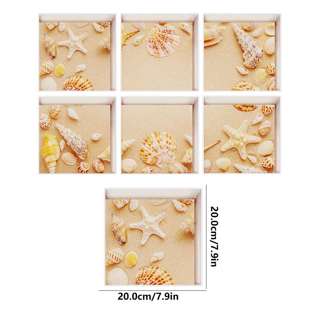 Bath Treads Stickers Beach Pattern Square 3D Adhesive Anti Slip Tub Safety Decals Mat Waterproof Shower Tub Sticker