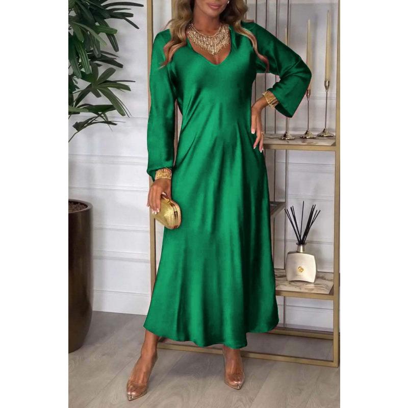 YYFS Moda damska Wiosna Jesień Jednolity kolor Nadruk Długi rękaw Dekolt w serek Luźna talia Sukienki codzienne