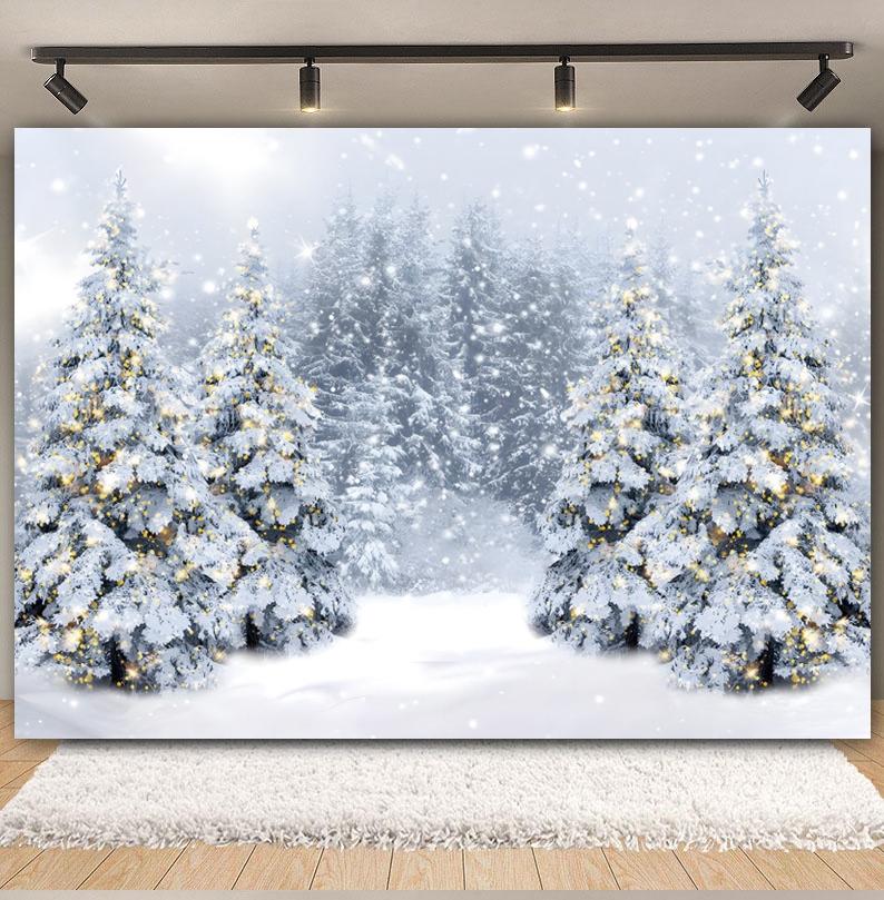 Winter Forest Scene Backdrop for Photography Snow Snowflake Xmas Tree Natural Landscape Christmas Baby Portrait Photo Background