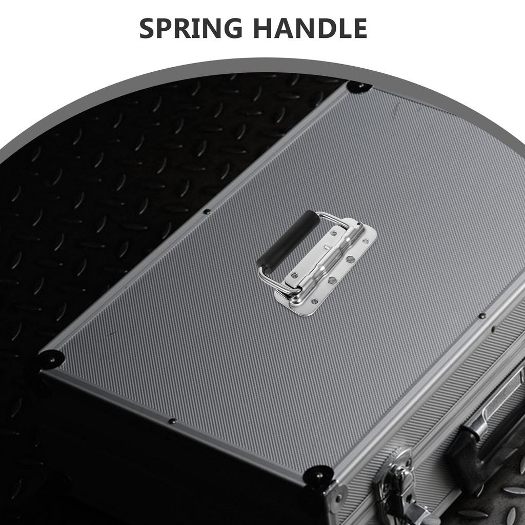 Stainless Steel Folding Toolbox Handle Heavy Duty Spring Loaded Foldable Pull Handle for DIY Repair Garage Tool Storage Portable