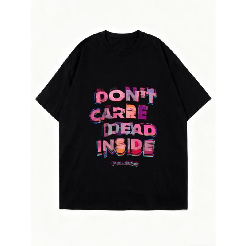 Übergroßes T-Shirt Schwarz Dont Care Dead Inside Grafikdruck Lässiges Streetwear-Oberteil für Damen