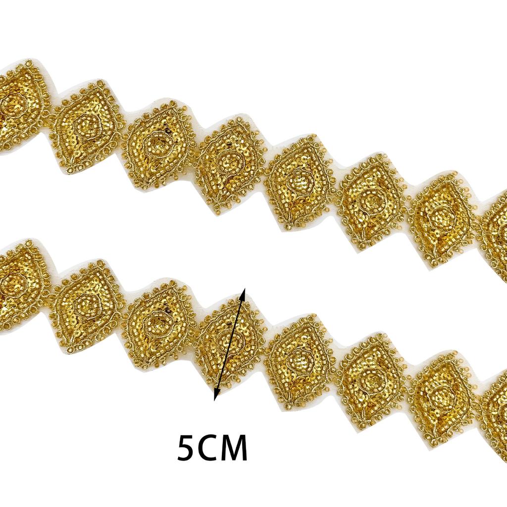 Gold Heavy Industry Beads Light Luxury Embroidery Barcode Clothing Evening Dress Performance Clothing Decorative Lace Accessories