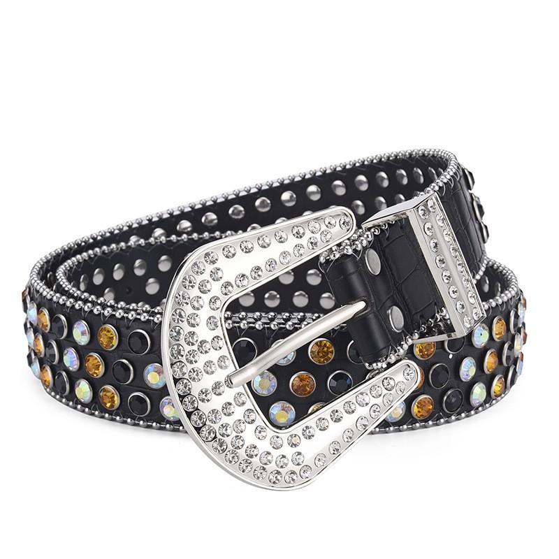 Amazon Fashion Men's and Women's Belts Punk Style Rock Trend Flow Rivet rhinestone Inlaid Wide Belt Women's Versatile Jeans Belt