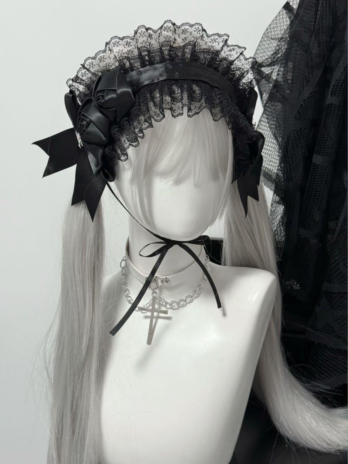 Hair Accessories Rose Hair Bands Goth Woman Accesories Girls Item Headband Woman Lace Women s Accessories Hair Band for Women чёрный
