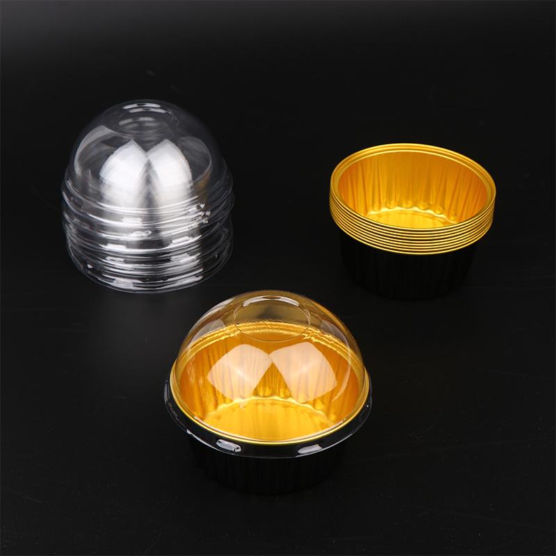 10Pcs 125Ml Ramekins With Dome Lids Aluminum Foil Baking Cups Cupcake Muffin Liners Pudding Dessert Cups For Wedding Birthday